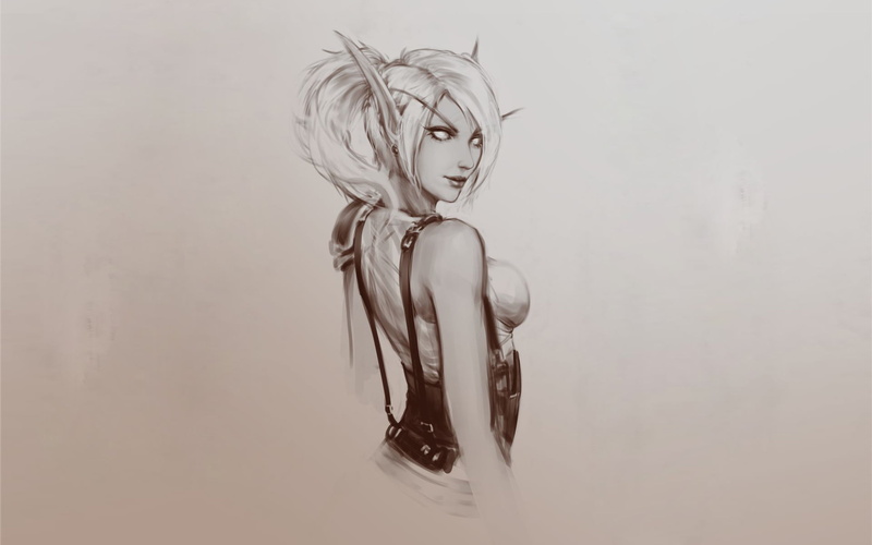 1080P, blood elves, digital art, Warcraft, monochrome, raikoart, elf ears, Blood Elf