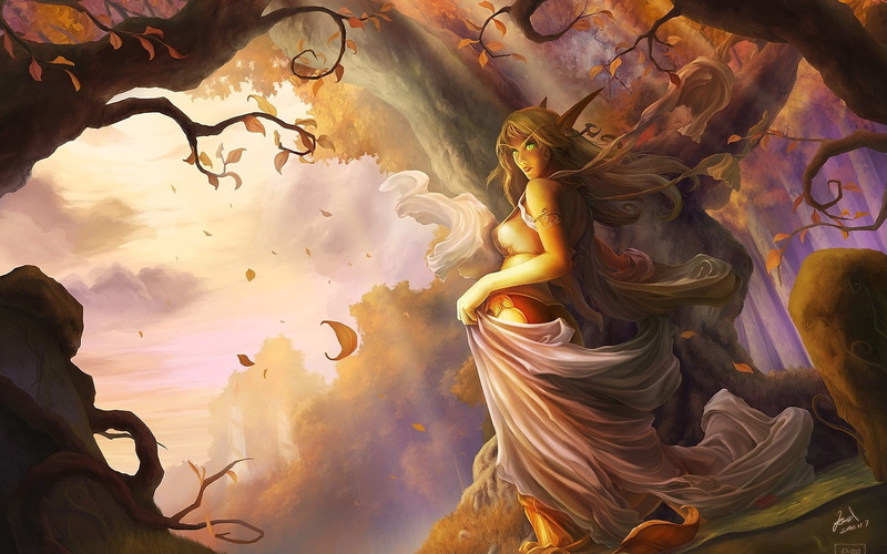 games, Dress, x, green, video, warcraft, hd, elf, women, world, eyes, blood, elves, art, artwork, 1080P
