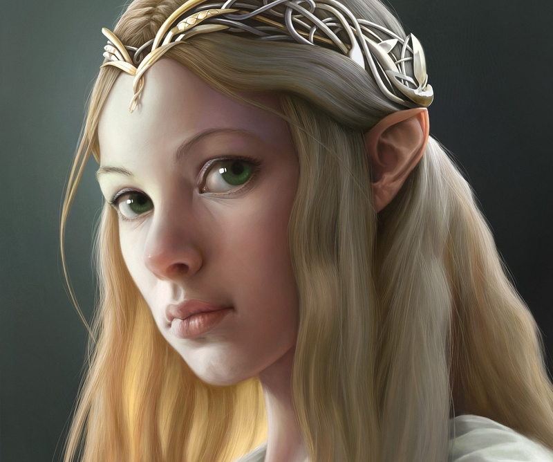 Of Galadriel, Diadema, girl, 1080P, face, Corrado Vanelli, art, the Lord of the rings, Galadriel, elf