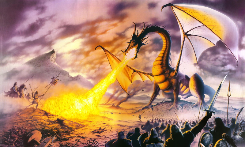 cloud - sky, dragon, animal, yellow, nature, fire, beauty in nature, illustration, 1080P, low angle view, flying, real people, land, dramatic sky, fantasy