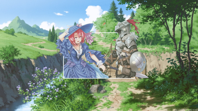 4K, anime, anime girls, picture-in-picture, Goblin Slayer