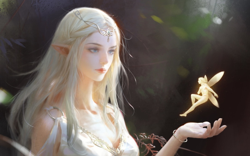 fairies, pointy ears, blue eyes, 1080P, blonde, fantasy girl, fantasy art
