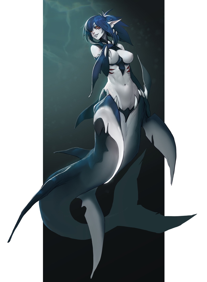 2K, underwater, monster girl, pointy ears, anime girls, mershark, anime