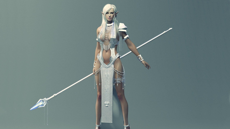 lance, women, pointy, spears, 1080P, ears, hair, bracelets, elves, cgi, silver