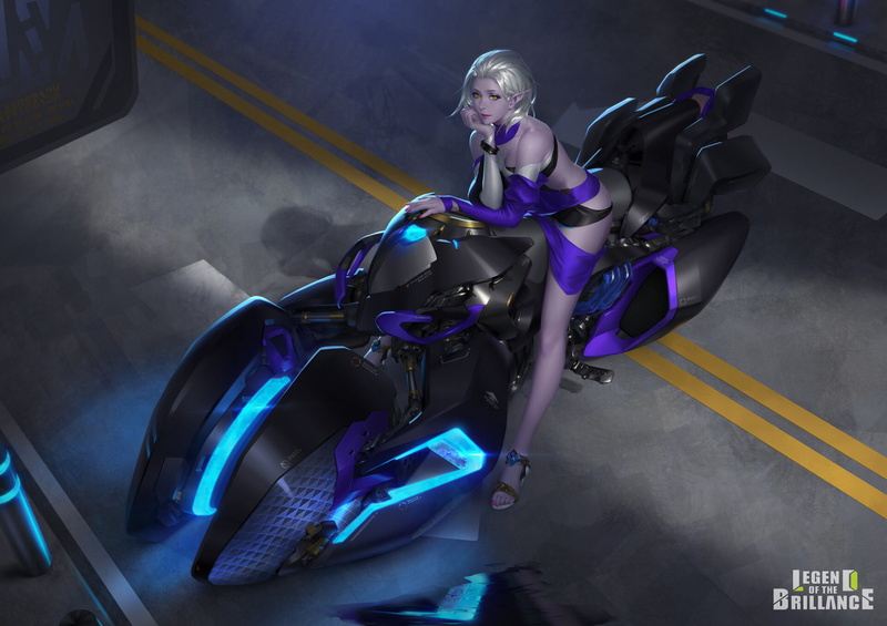 science fiction, digital art, legs, pointy ears, science fiction women, green eyes, 1080P, vehicle