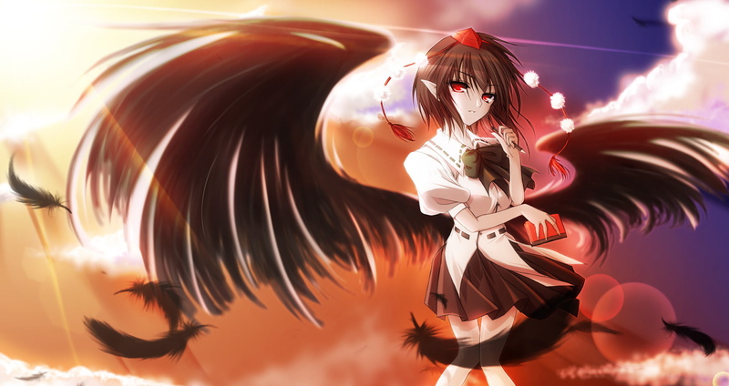 wings, anime, 1080P, girls, ears, tengu, touhou, pointy, shameimaru, aya