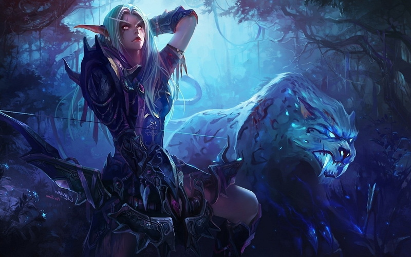 hair, females, lifestyles, young women, adult, bows elves elven ears night elves blonde world of warcraft animals, beautiful woman, young adult, nature
