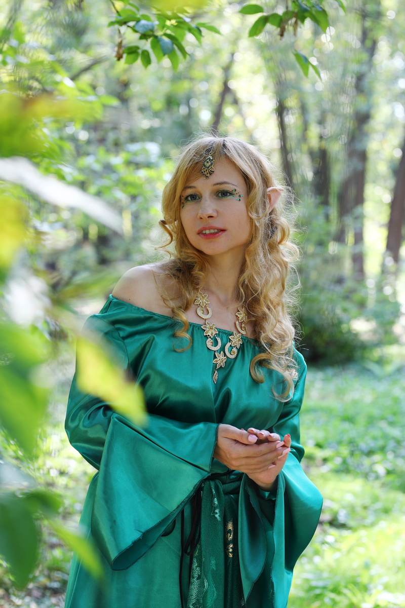fabulously, looking at camera, flora, beautiful woman, 5K, women, day, magic, forest, tolkien, standing, elfika, one person, leisure activity, elven ears