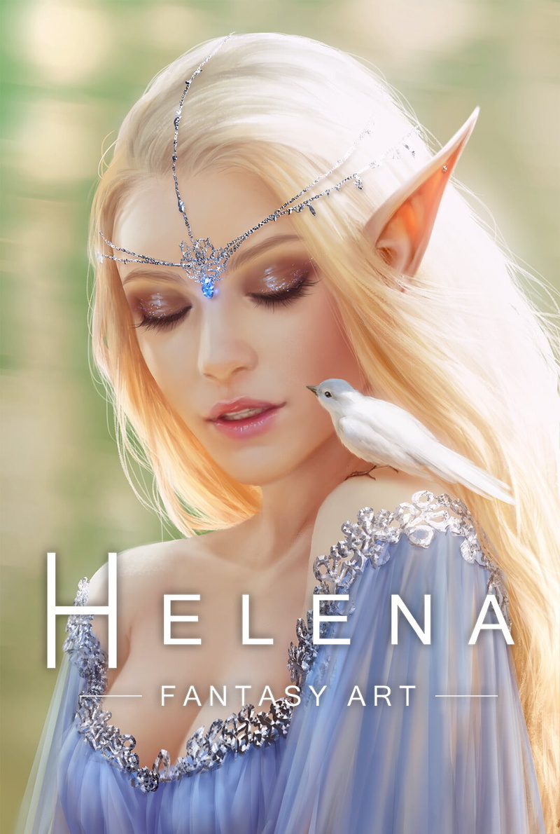 elf ears, hair accessories, cleavage, pointed ears, elven, portrait display, artwork, Helena Cnockaert, open mouth, fantasy girl, birds, women, Elfs, ArtStation