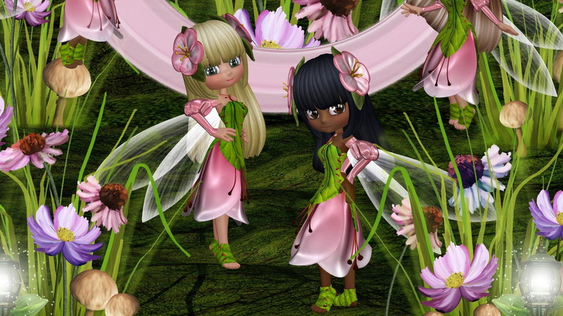 firefox persona, 1080P, spring, pixies, garden, fantasy, fairy, flowers, summer, 3d and abstract, girls