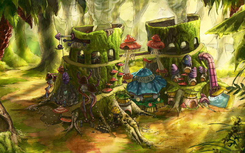 house, mushroom, houses, 1920x1200, fantasy, green, dwarfs, illustration, 1080P, dwelling
