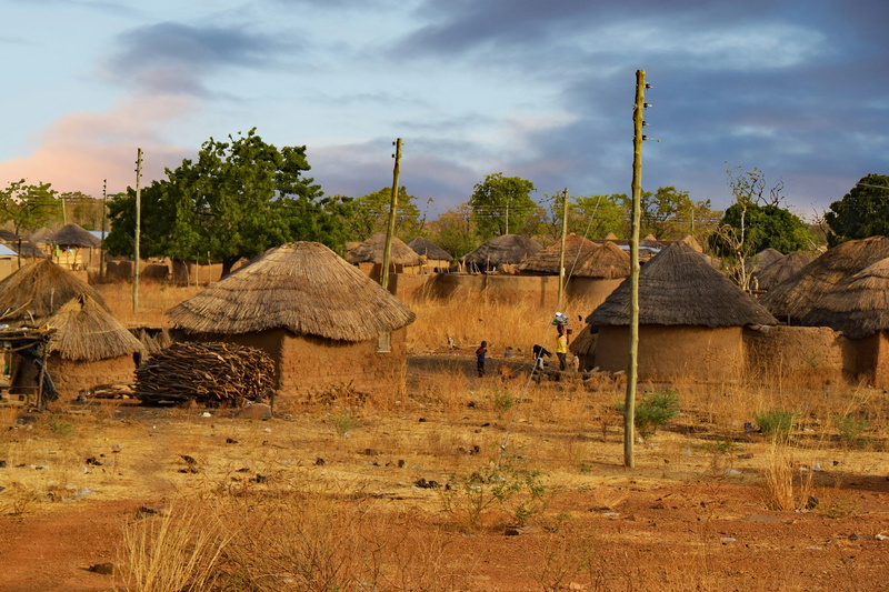 trees, house, houses, built structure, photography, hut, no people, cultures, 4K, field, west africa, rural Scene, roof, cloud - sky, village, nature