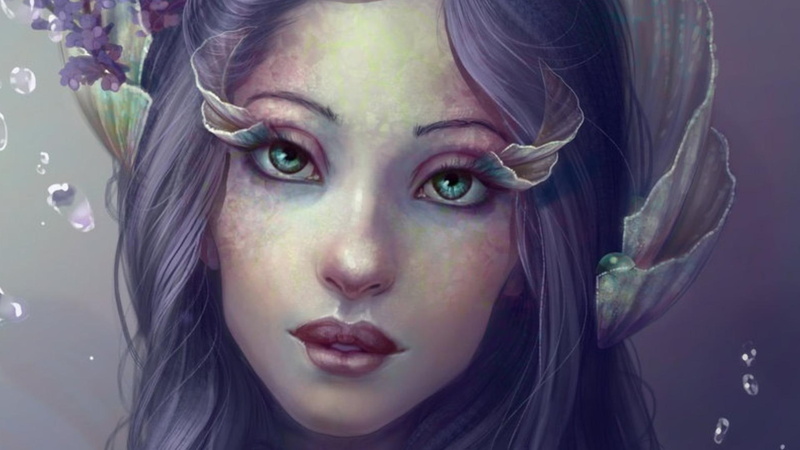 face, 3d and abstract, fantsy, pretty, water, nymph, eye fins, 1080P
