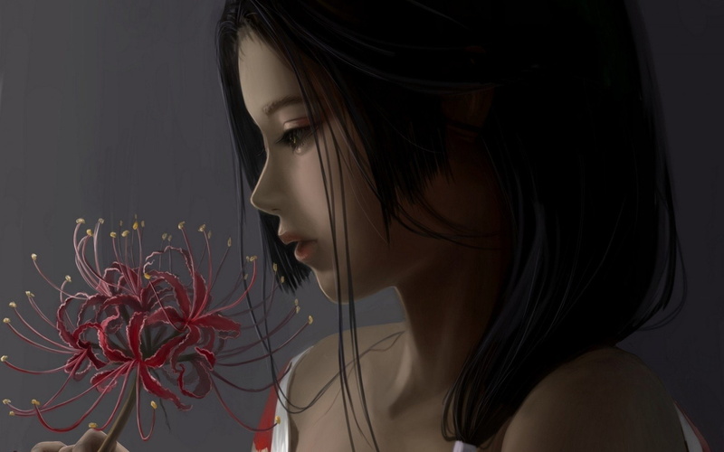 studio shot, black background, one person, hairstyle, girl, lifestyles, flower, hair, headshot, looking, Cry, beauty, close-up, 720P, indoors, Fantsy