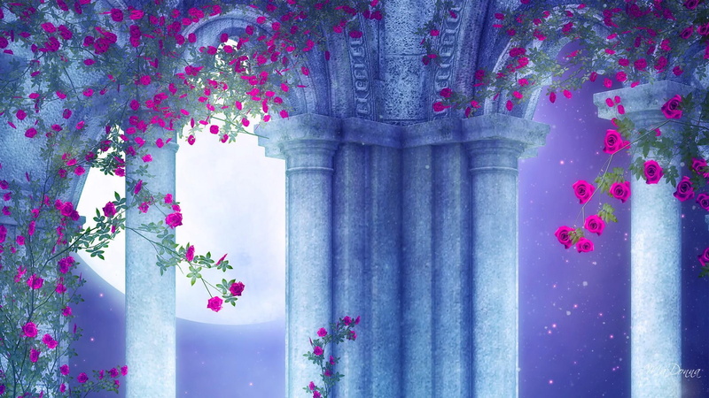 roses, 1080P, arches, goth, spring, moon, blues, gothic, firefox persona, red roses, flowers, grecian, 3d and ab, summer