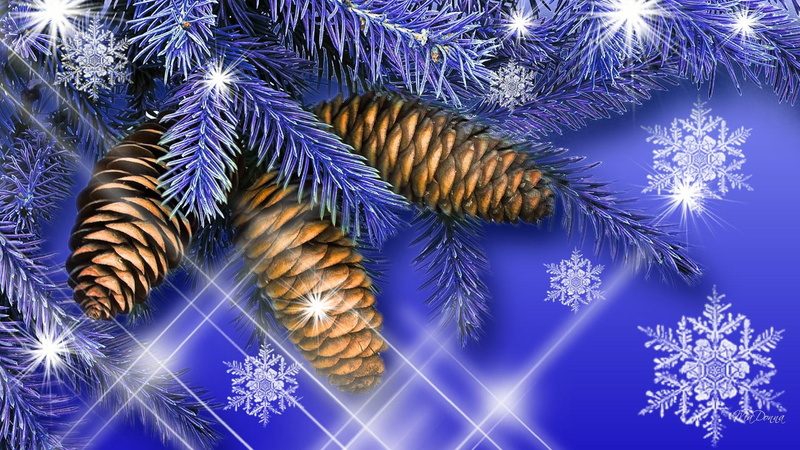 1080P, season, bright, blue, cones, winter, snowflakes, firefox persona, 3d and abs, sparkle, stars, christmas, purple