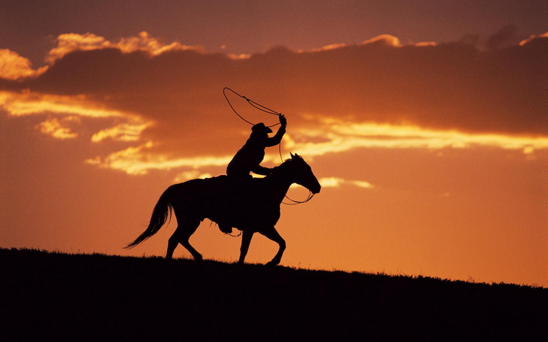 cowboy, horse, sunset, western, riding, others, 1080P, silhouette