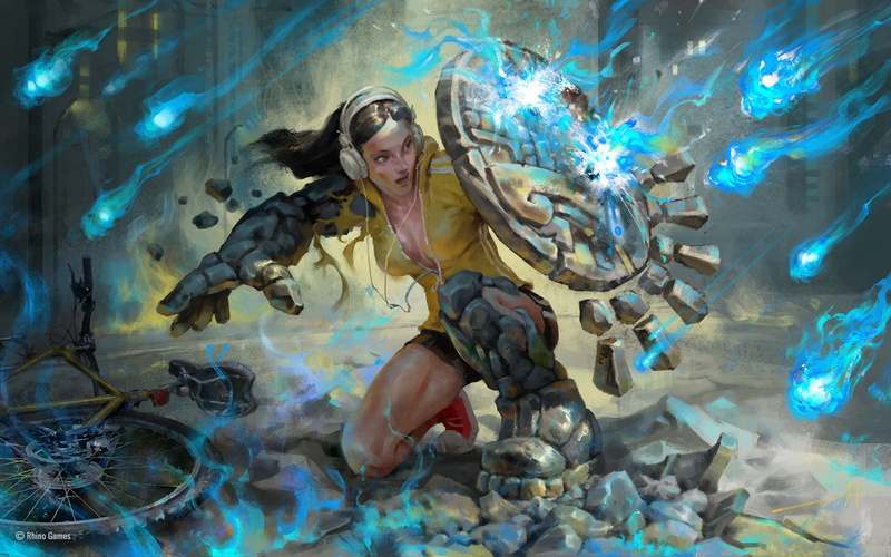 kneeling, 720P, headphones, warrior, fantasy girl, magic, shield, video games, fantasy art