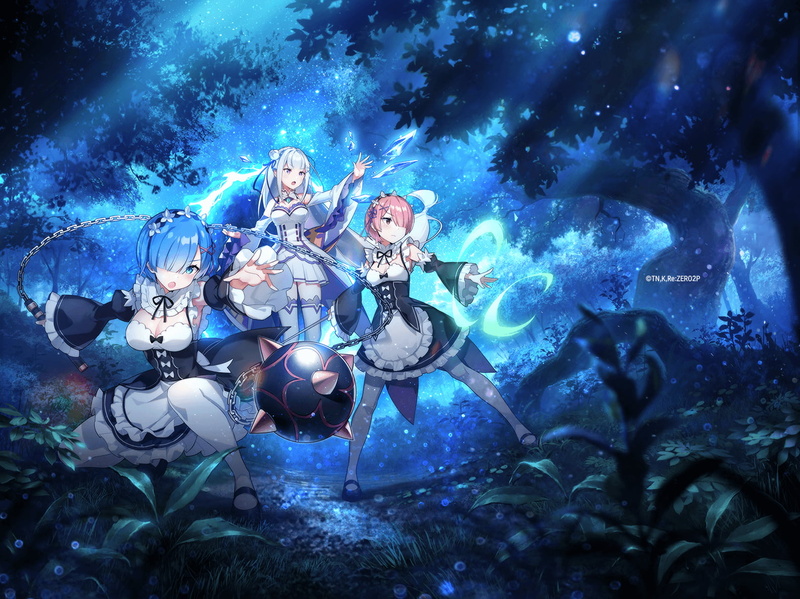 720P, Emilia (Re: Zero), Re:Zero Kara Hajimeru Isekai Seikatsu, video game art, Epic Seven, Video Games Crossover, Ram (Re: Zero), Rem (Re: Zero)