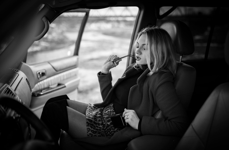 knee-high boots, Aleksei Gornistov, car interior, monochrome, 1080P, women with cars, women, 500px, black coat