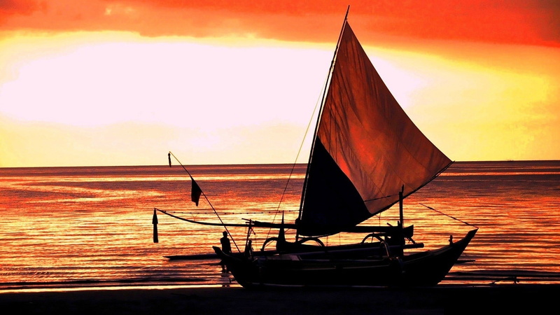 orange color, flag, cloud - sky, sailboat, boat, nautical vessel, vehicle, silhouette, canvas, sky, outdoors, 1080P, black, incidental people, beauty in nature
