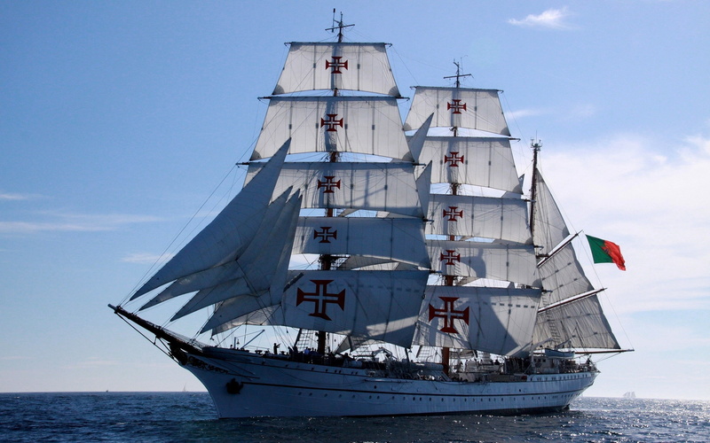 ocean, art, sails, ship, sail ship, ships, hd, oceans, 2K, nature, sagres, sail