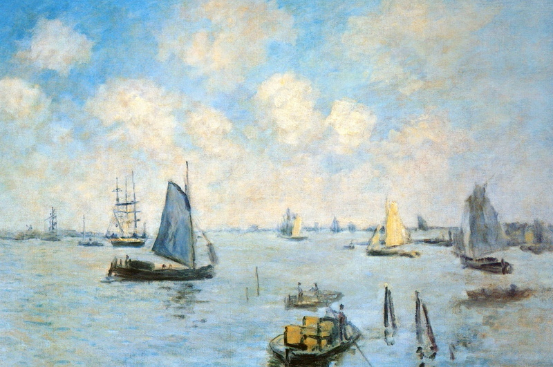 ship, The sea in Amsterdam, 1080P, sail, picture, boat, Claude Monet, seascape