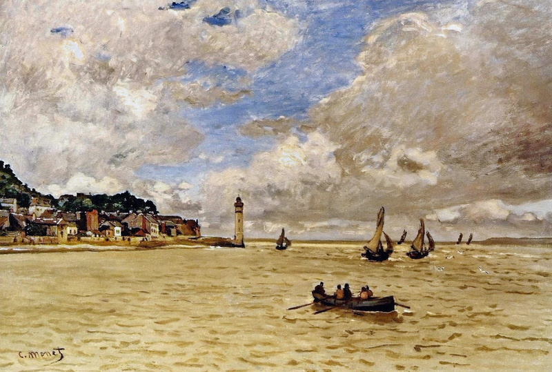 seascape, boat, Claude Monet, picture, sail, 1080P, lighthouse, Lighthouse at the Hospice