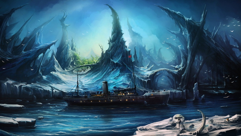 tree, day, sailboat, mode of transportation, ship, ice, artwork, sea, 1080P, nature, scenics - nature, blue, tranquility, beauty in nature, no people