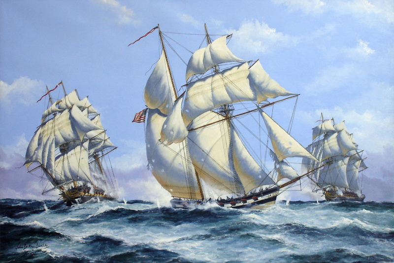 ships, illustration, galleon, sailing, nautical vessel, battle, sky, shots, no people, outdoors, sea, John Bentham., white, beauty in nature, sailboats