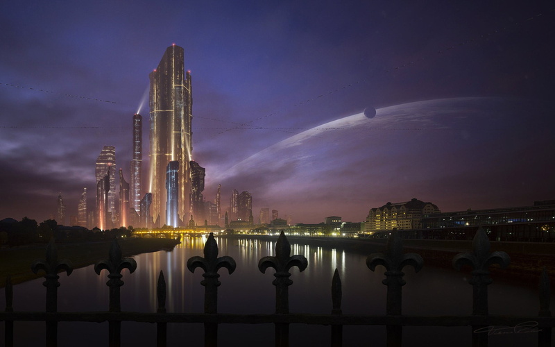 night, brown, artwork, office building exterior, futuristic, black, wooden, city, no people, water, travel destinations, 1080P, cloud - sky, ship, galleon