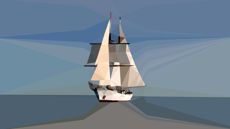 day, built structure, digital art, nautical vessel, sailboat, blue, no people, sailing ship, sea, water, low poly, environment, copy space, canvas, 3D