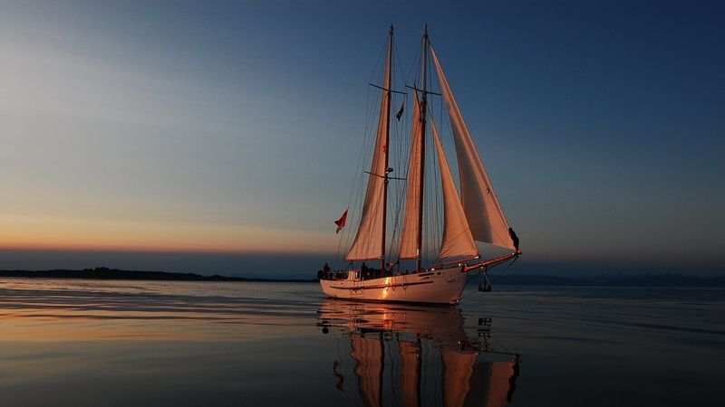 sailing, sail, brigantine, scenics - nature, nautical vessel, caravel, sky, sailboat, sailing ship, transportation, sunset, boat, horizon, sea, reflection