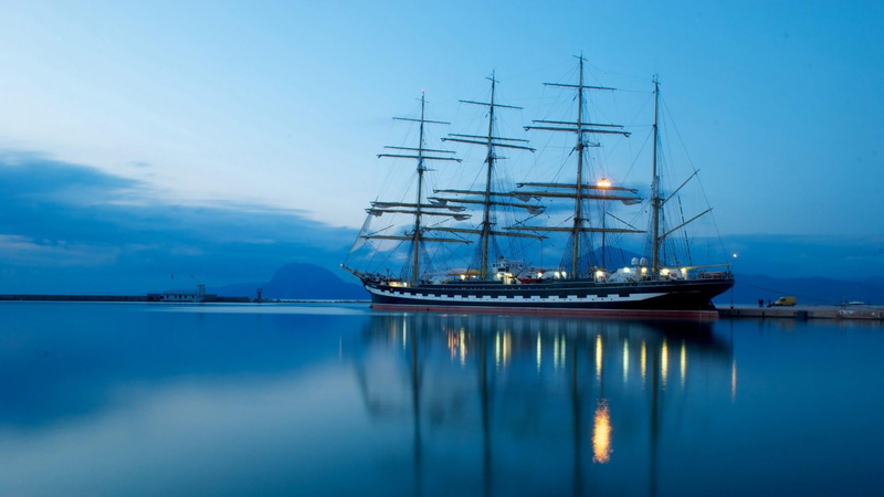 sea, schooner, beauty in nature, harbor, nature, moored, mast, sailboat, calm, waterfront, full rigged ship, reflection, cloud - sky, barque, brigantine