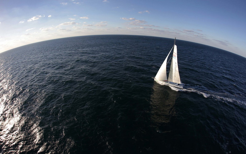 1080P, yachts, waves, fisheye lens, horizon, clouds, sea, sailing ship, reflection, sunlight