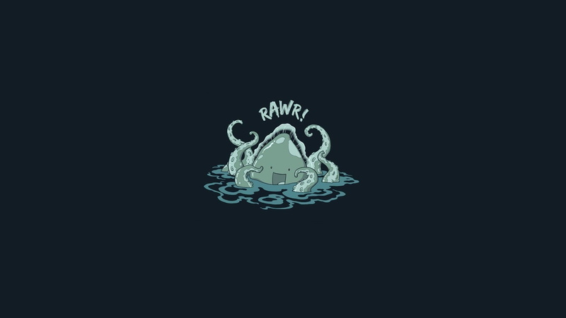 1080P, simple minimalism threadless blue sea smiling kraken