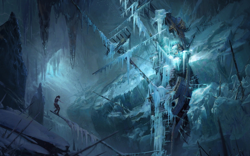 Tomb Raider, frozen, Lara Croft, ship, clipper, Yohann Schepacz, winter, tomb, raider, art, 2K, rise, sailboat, Rise of the Tomb Raider