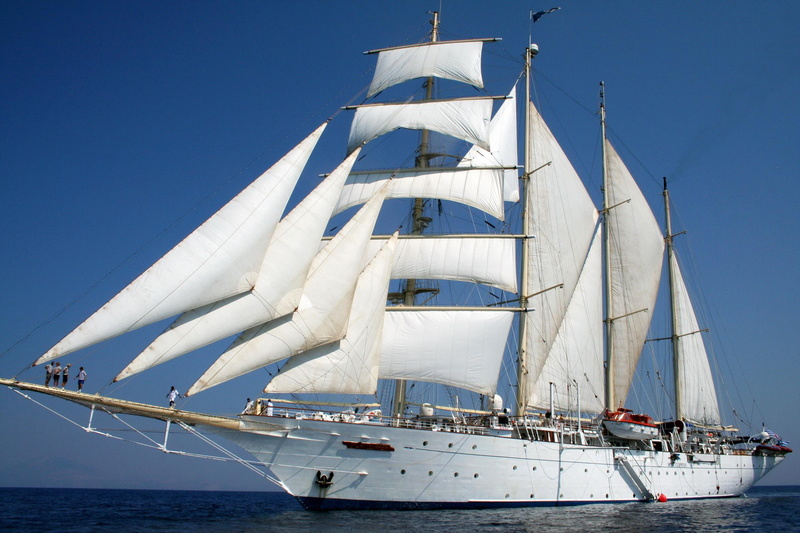 sailboat, clipper, sail, ship, ocean, 1080P, boat, masted, star, pretty, boats, beautiful, four, water
