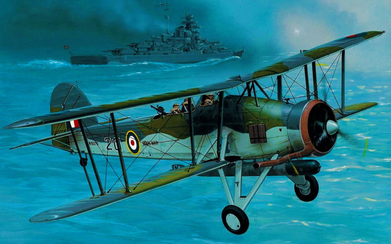 military, biplane, Royal Navy, war, aircraft, Torpedo, World War II, airplane, Military Aircraft, Bismarck (ship), 720P