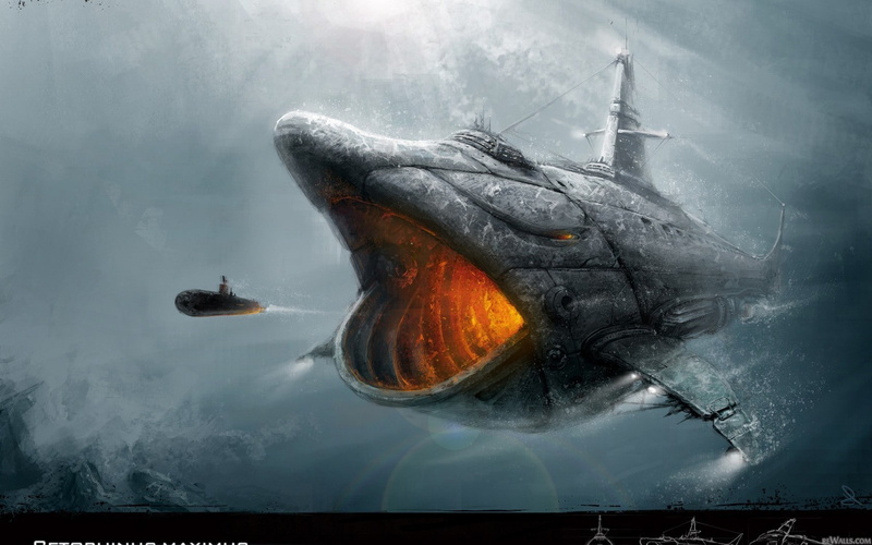 nature, hd, ocean, 720P, underwater, x, oceans, art, whale, submarine, battle
