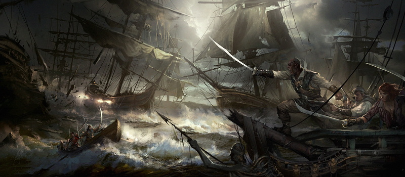 fantasy art, 1080P, artwork, ocean battle