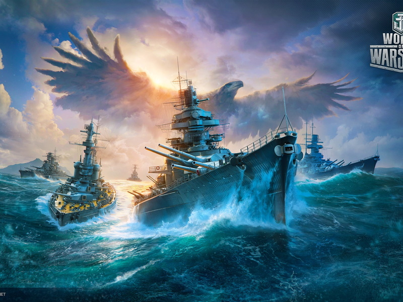 Battleship, ocean battle, World of Warships, eagle, 720P