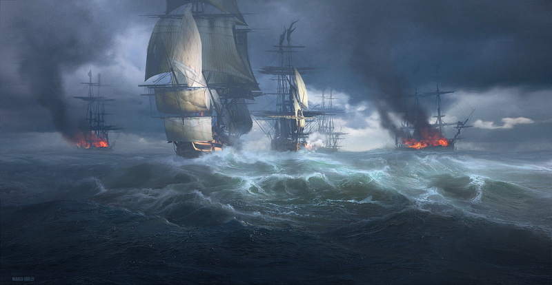 720P, sea, artwork, ship, ocean battle, digital art