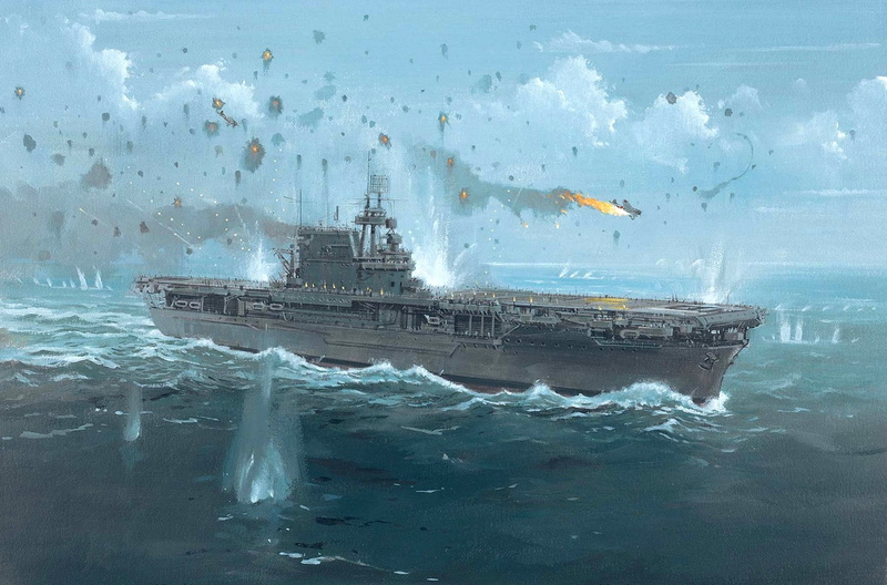 brown, US NAVY, sea, The enterprise, caps breaks, sky, war, nautical vessel, vertebrate, water, a reflection attack by Japanese aircraft, 24 Aug 1942, USS Enterprise (CV-6)