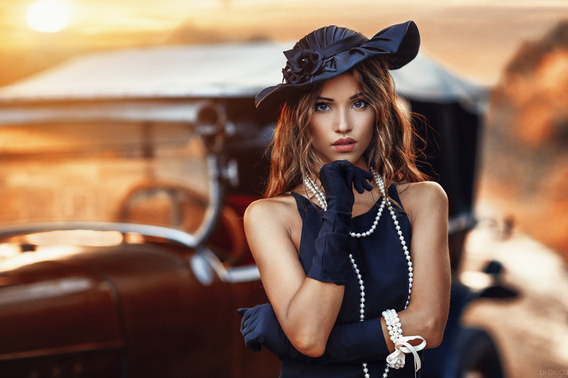 women, makeup, juicy lips, portrait, fashion, women outdoors, brunette, hair, model, millinery, young adult, dress, black dress, Oldtimer, beauty, long hair