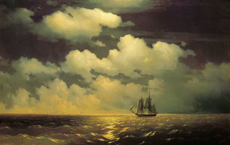 sailboat, travel, storm, wind, beauty in nature, Aivazovsky, sunlight, summer, textured effect, scenics, water, passenger Ship, transportation, seascape