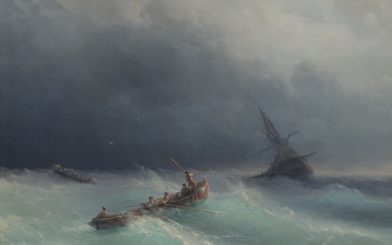 ship, painting, 2K, storm, ships, art, horror, aivazovsky, ocean, boat