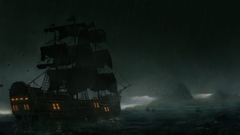 water, birds, old ship, sea, no people, motion, nautical vessel, rain, island, sky, ship, 720P, storm, built structure, sailing, nature, mode of transportation
