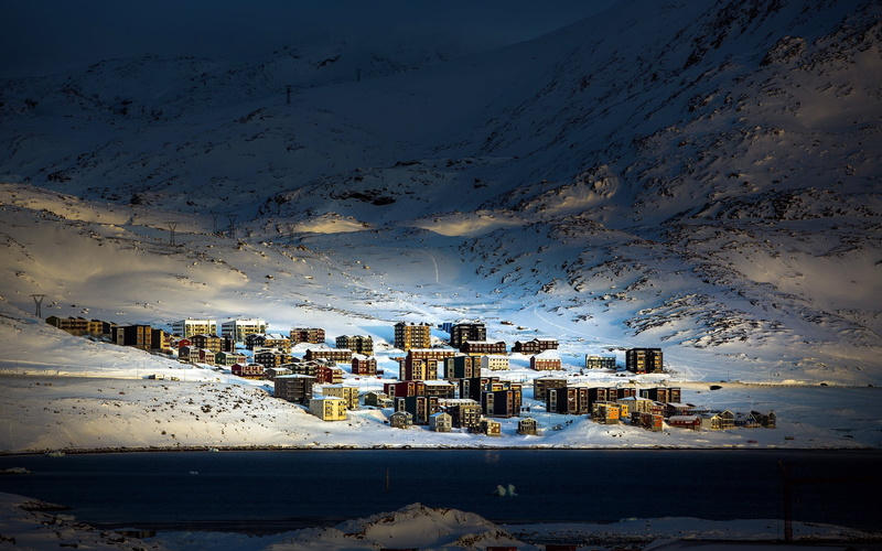 built structure, scenics - nature, snow, day, building exterior, covering, village, aerial, Arctic, no people, snowy, snowcapped mountain, foot, nature