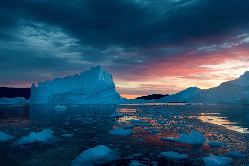 floes, Greenland, Sunset, ice floes, 1080P, snow, ice